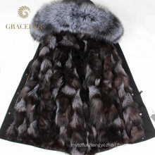 Hot Selling winter fur trim parka womens with fur lining